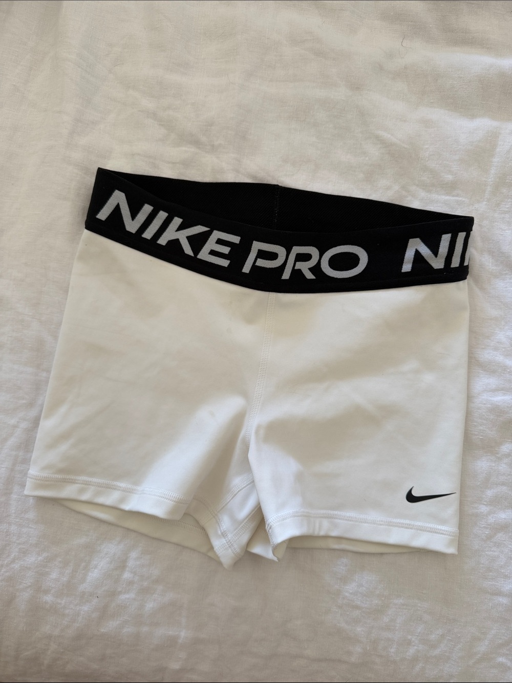 Nike Pro Women's White Compression Shorts with Black Waistband
